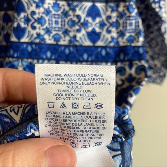 Land’s End Blue Tile Patterned Blue White Lightweight Dress M - Picture 8 of 9